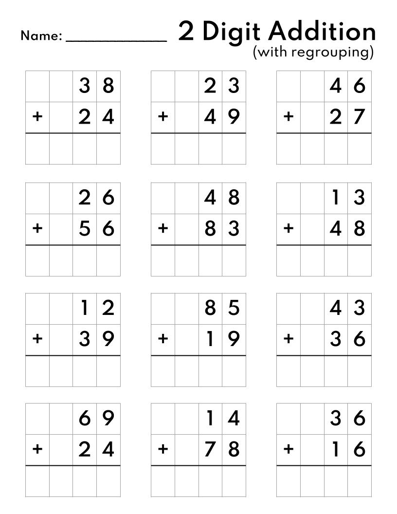 10 Printable Two Digit Addition Worksheets Double Digit Addition Worksheets 1st Grade 2nd Grade