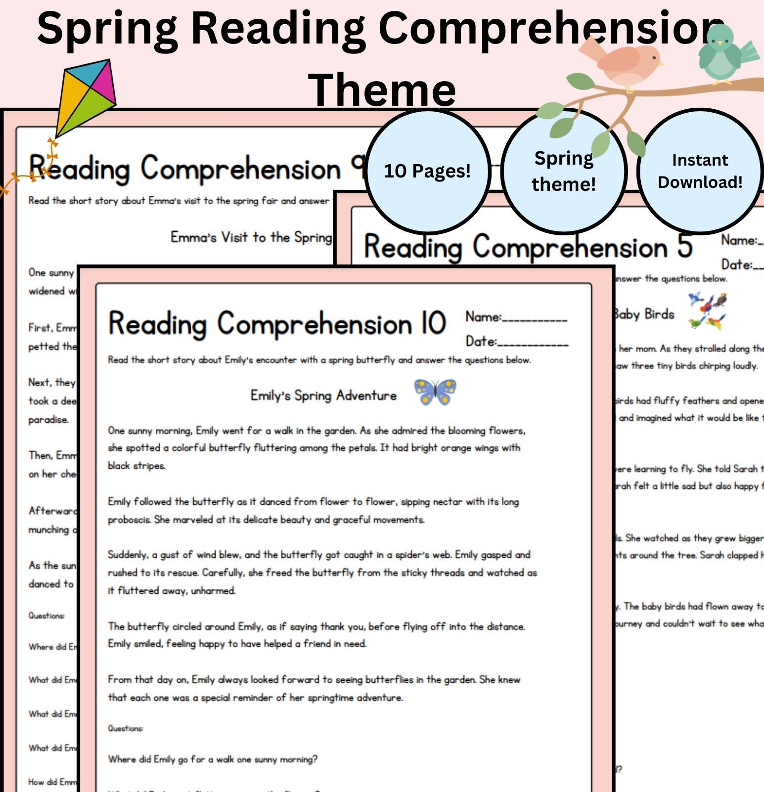 10 Spring Theme Reading Comprehension Worksheet First Grade 