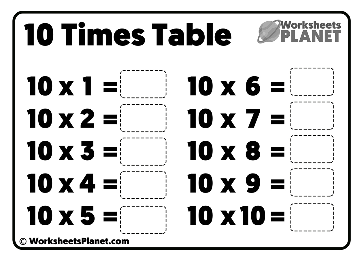 10 Times Table Worksheet Worksheets Library