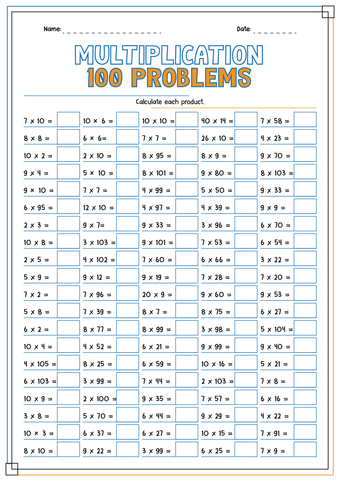100 Multiplication Facts 1 To 100 B Teaching Squared 