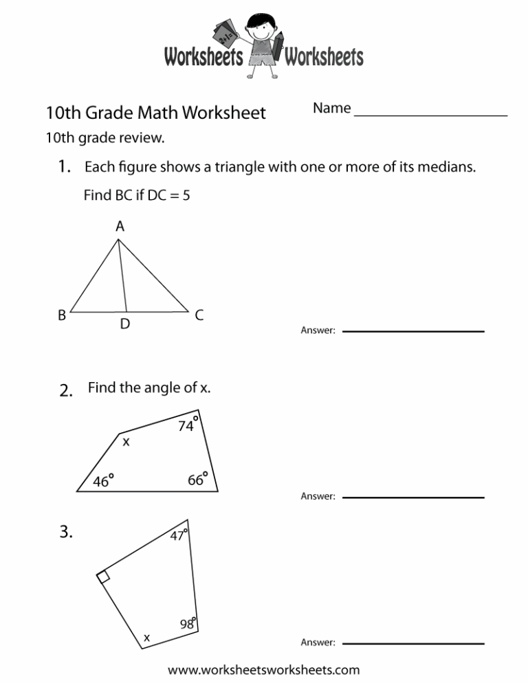 10th Grade Math Review Worksheet Worksheets Worksheets