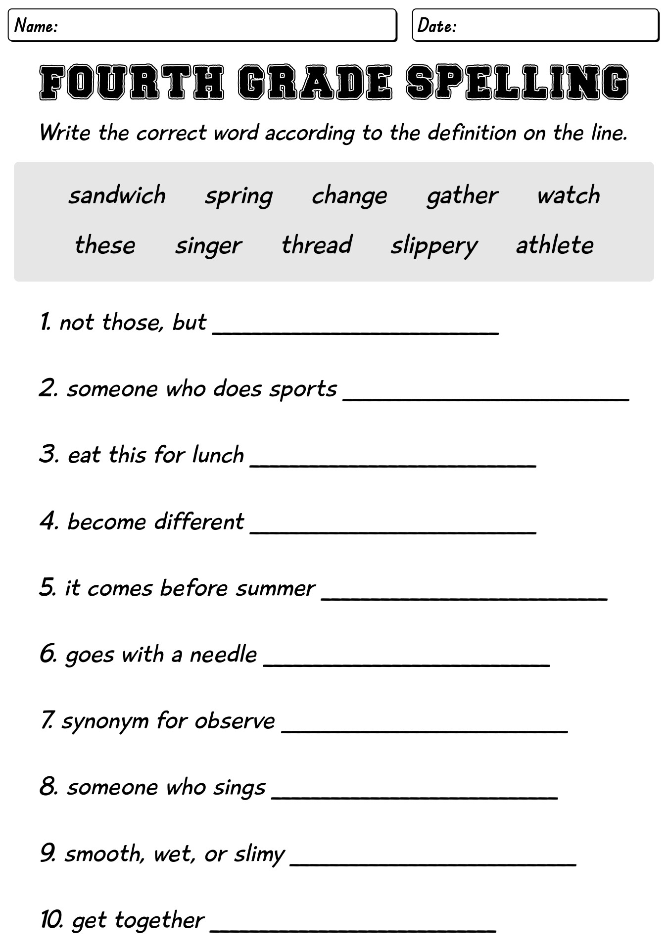 4th Grade Spelling Worksheets Free Printables