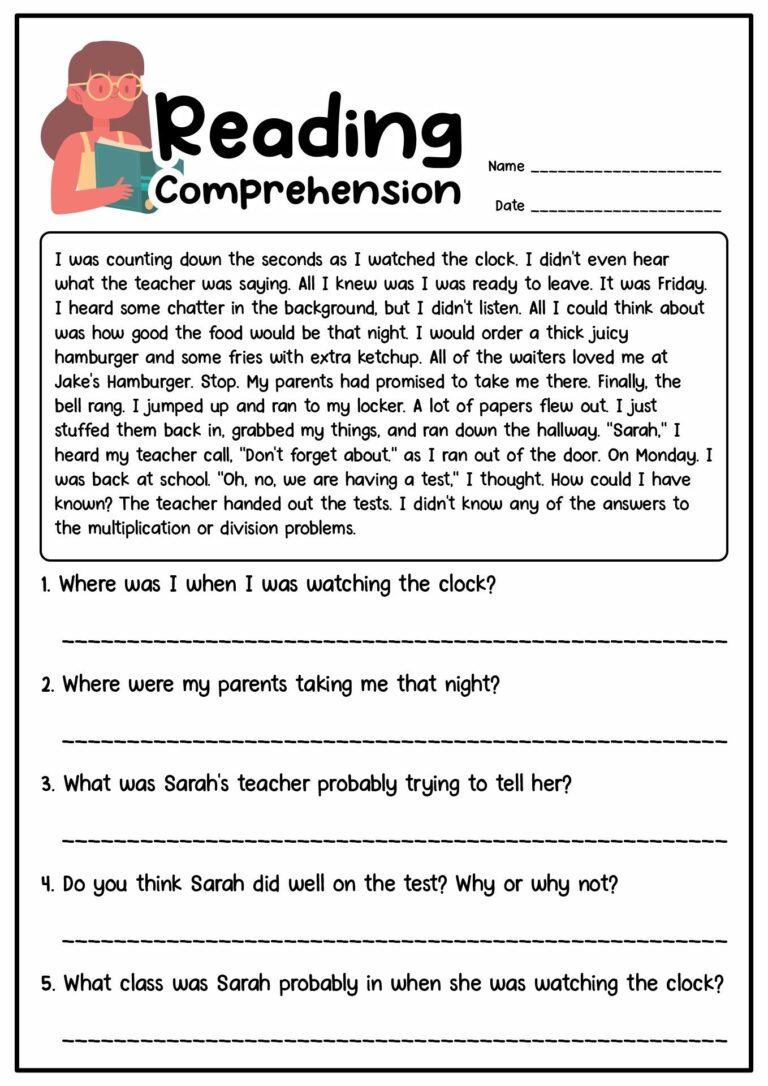 13 Short Story Reading Comprehension Worksheets