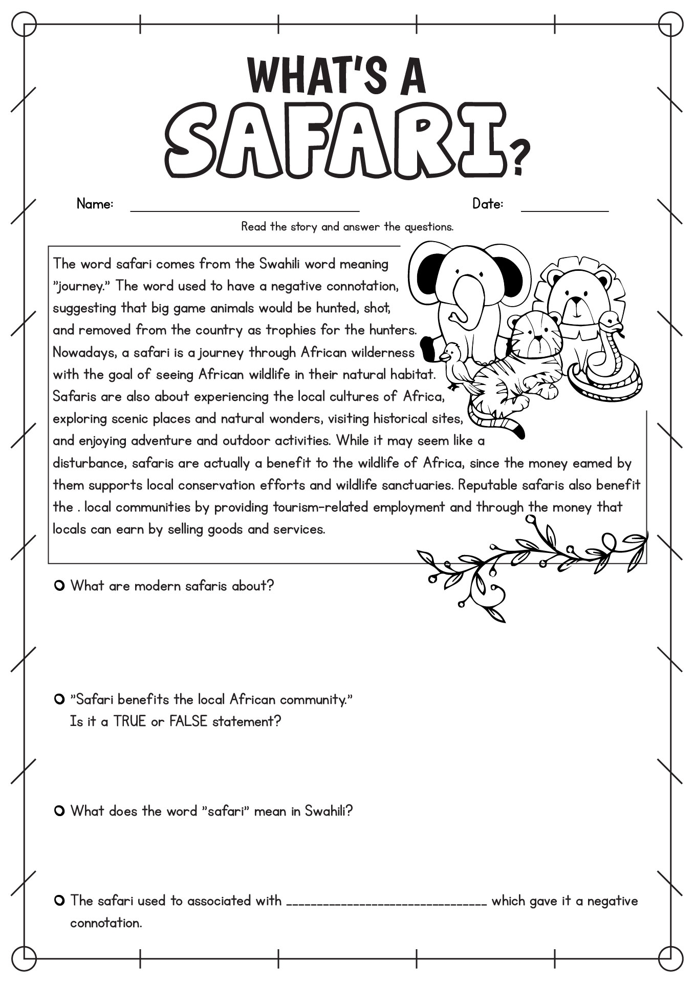 Reading Comprehension For 4th Grade Worksheets