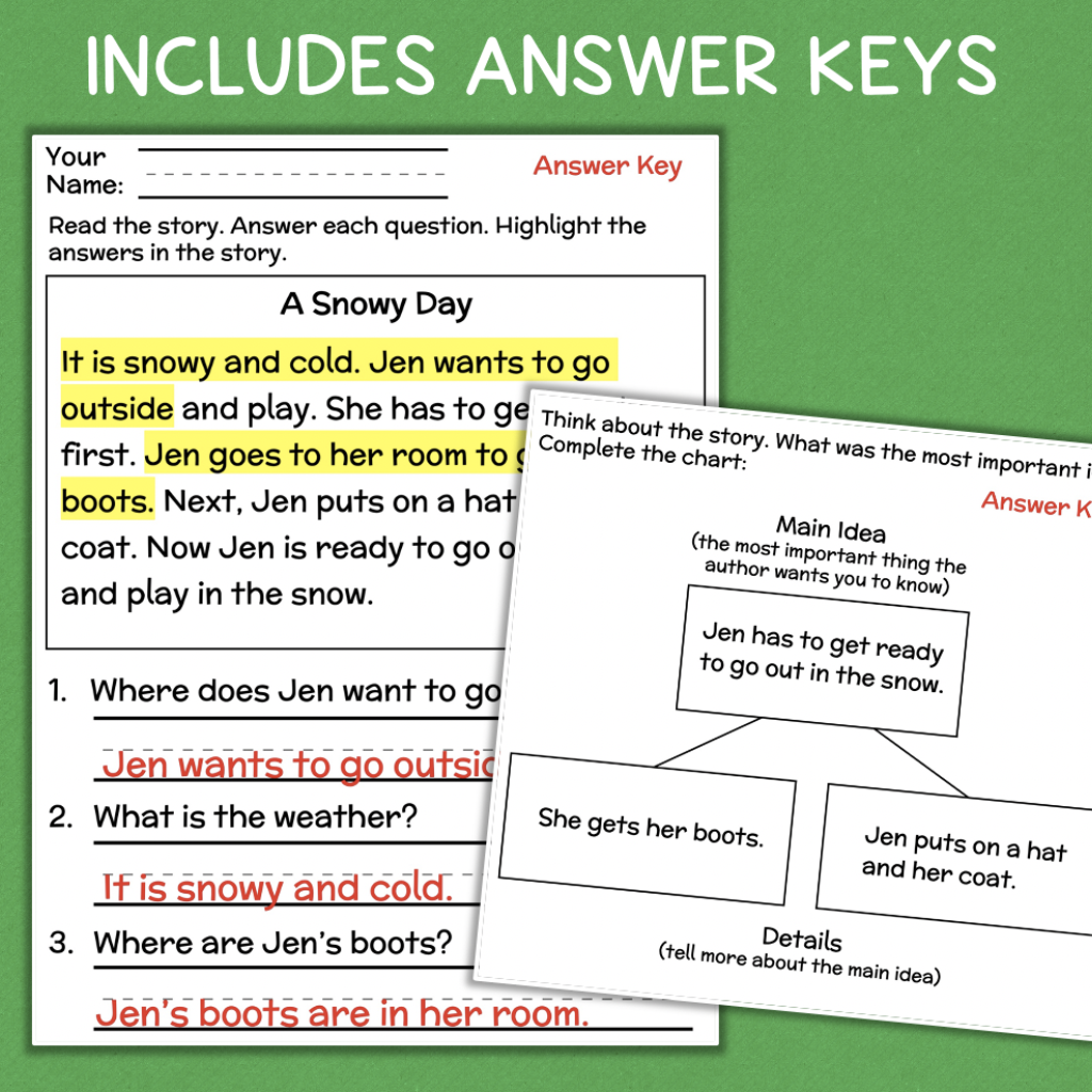 1st Grade Main Idea Worksheets Reading Passages Made By Teachers