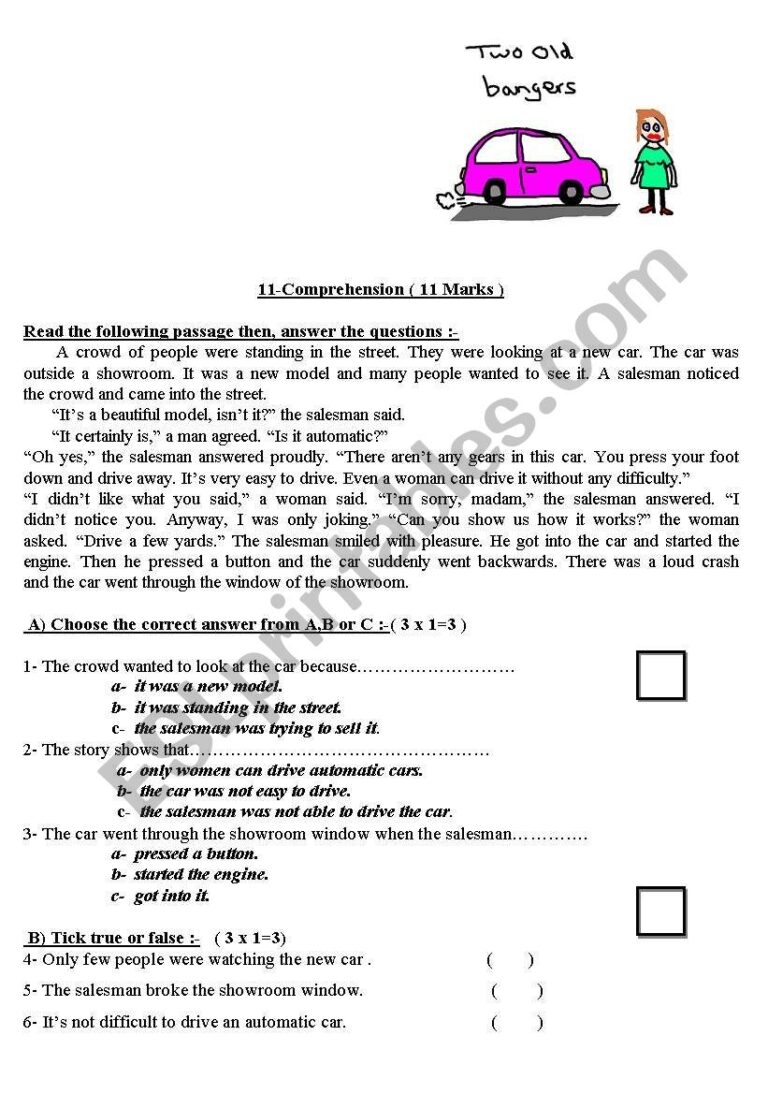 2 Reading Comprehension Worksheets For Intermediate Level ESL