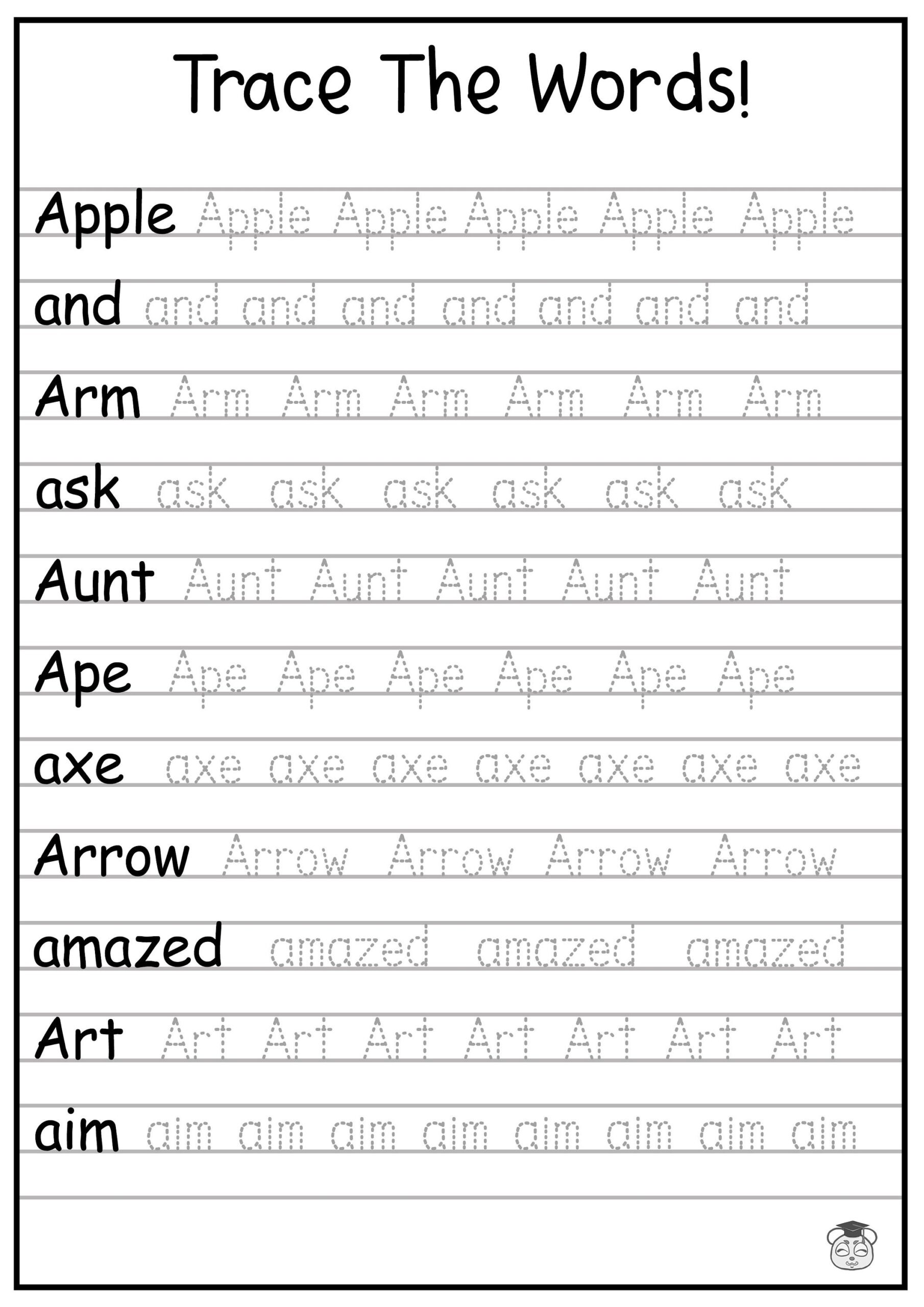 24 Printable Trace The Words Worksheet Alphabetical A Z Capital 