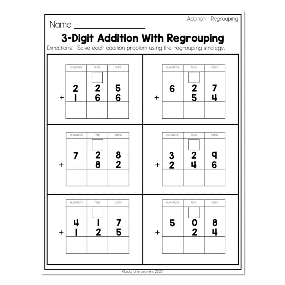 2nd Grade Math Worksheets Place Value Addition Regrouping 3 