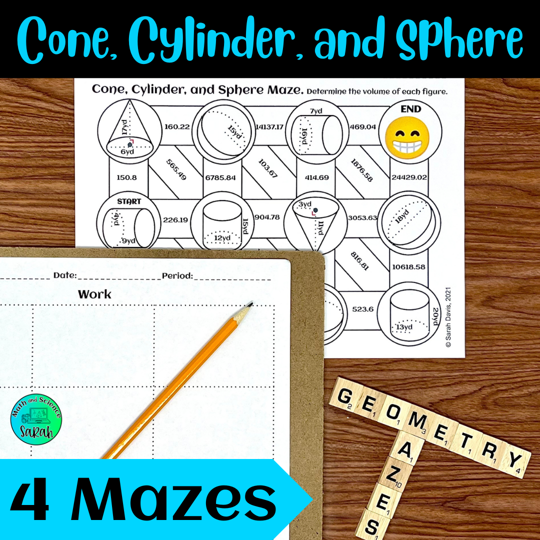 4 Volume Of Cylinders Spheres And Cones Mazes Printable 