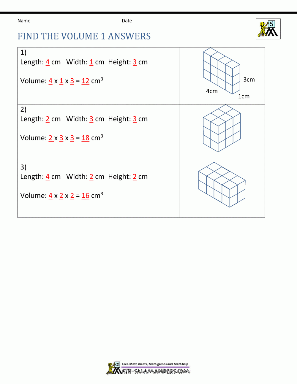 5th Grade Volume Worksheets