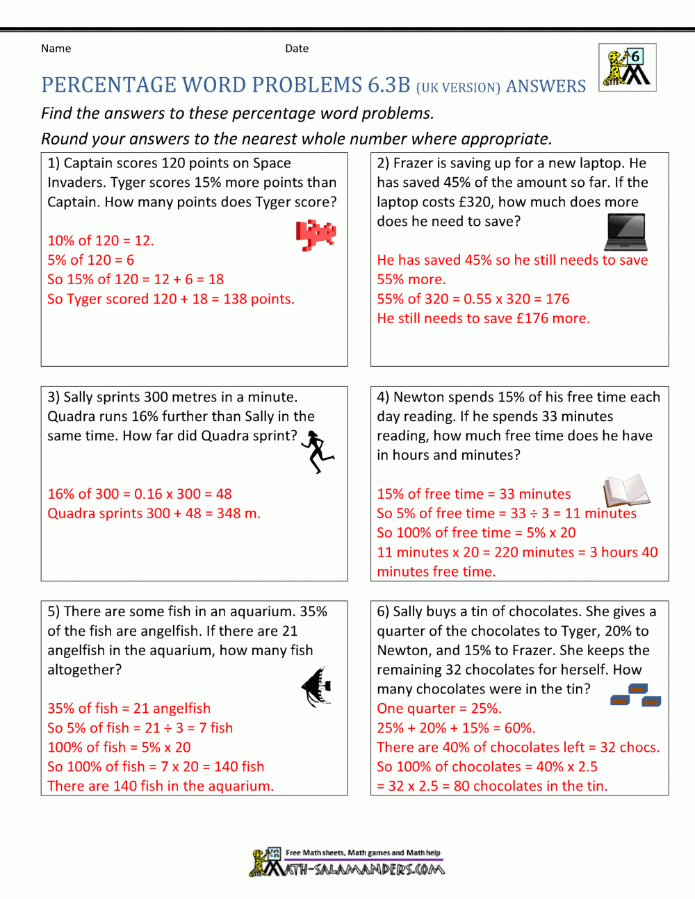 6th Grade Percent Word Problems