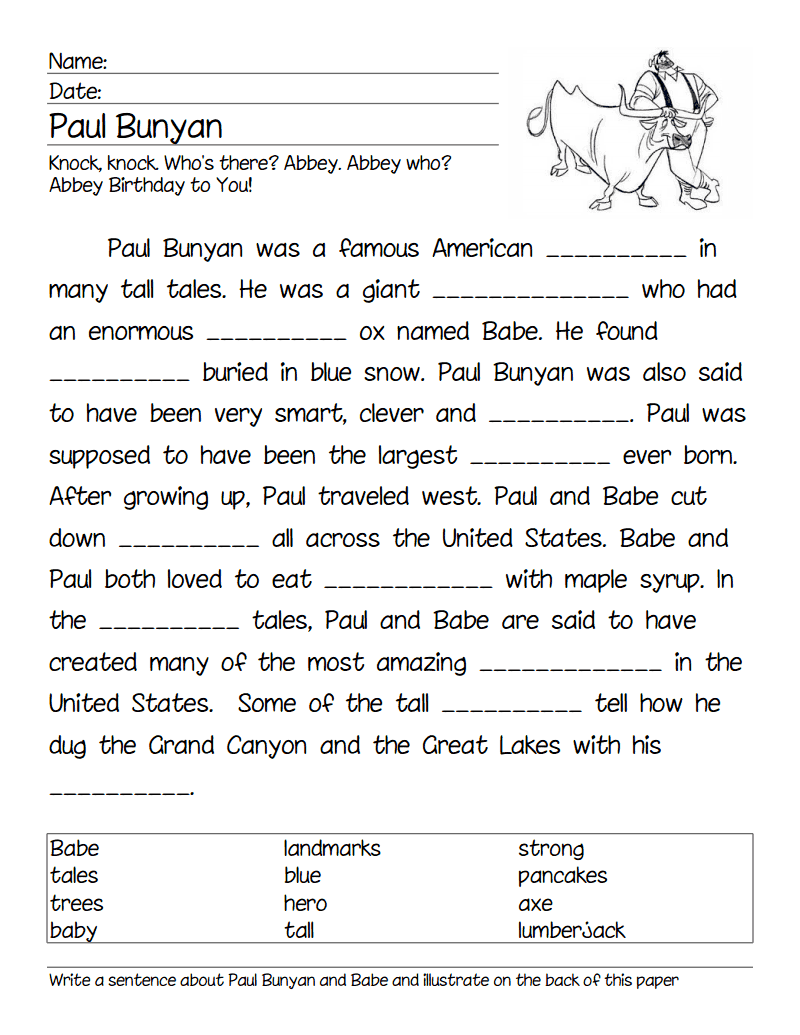 Tall Tales Reading Comprehension Worksheet Tall Tales Reading Comprehension Worksheet