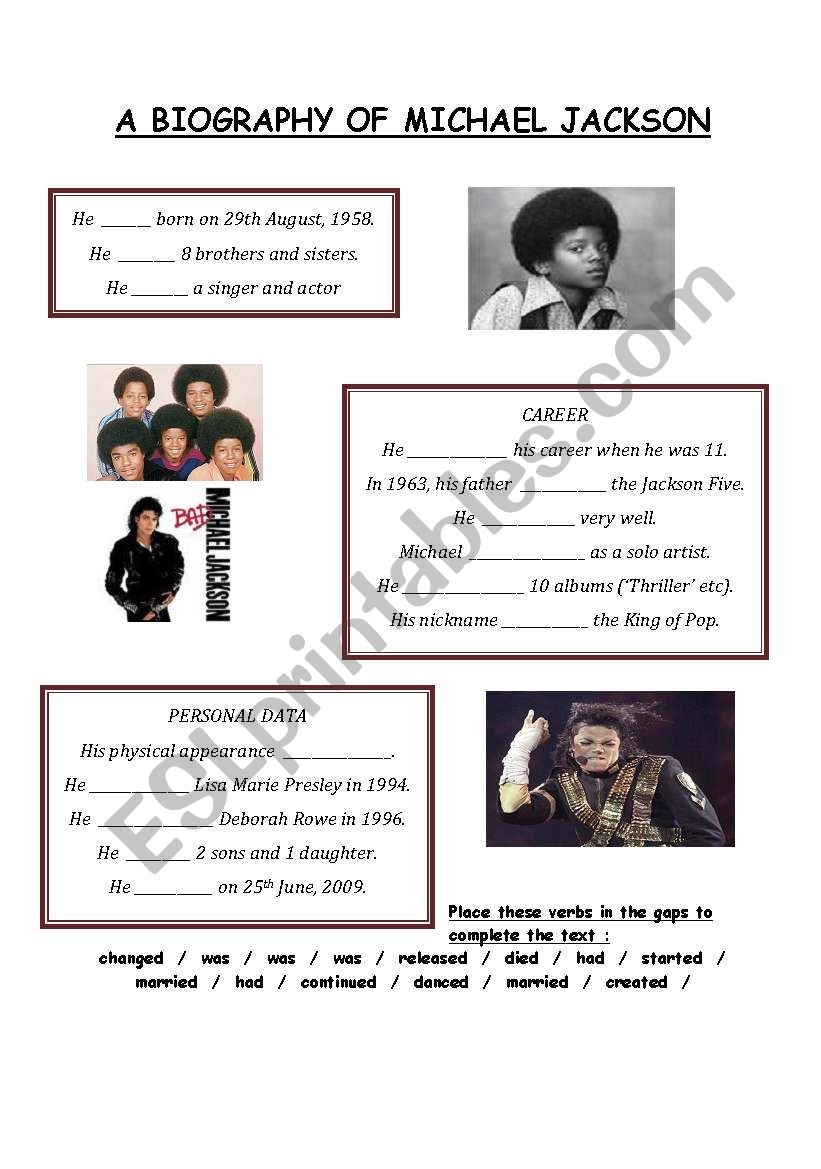 Michael Jackson Biography Reading Comprehension Worksheets