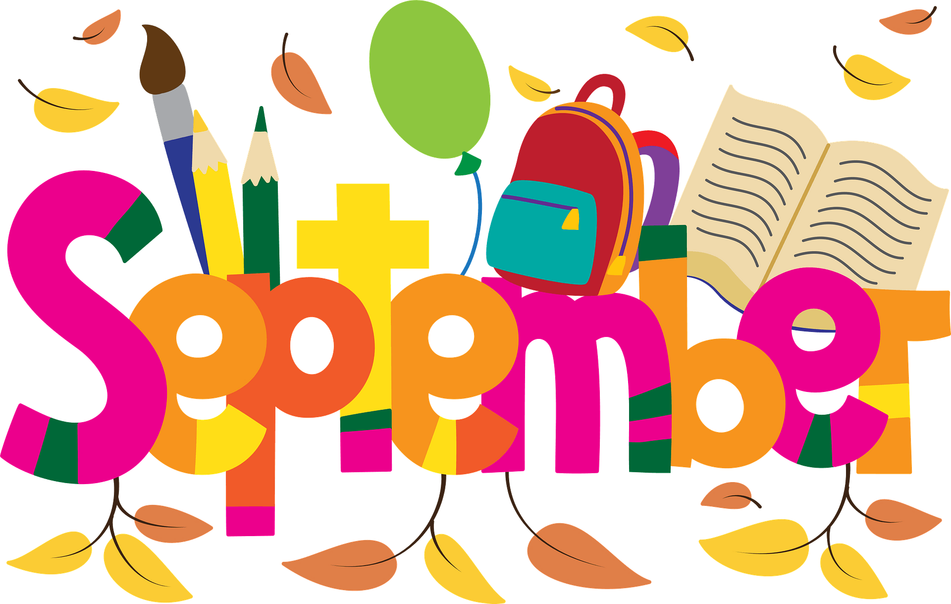 A Colorful Clipart Image Featuring The Word September With Various School Supplies And Autumn Leaves 5773958 A Colorful Clipart Image Featuring The Word September With Various School Supplies And Autumn Leaves 5773958