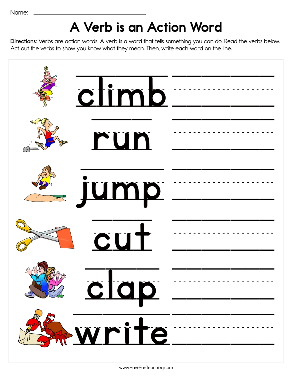 A Verb Is An Action Word Worksheet Have Fun Teaching