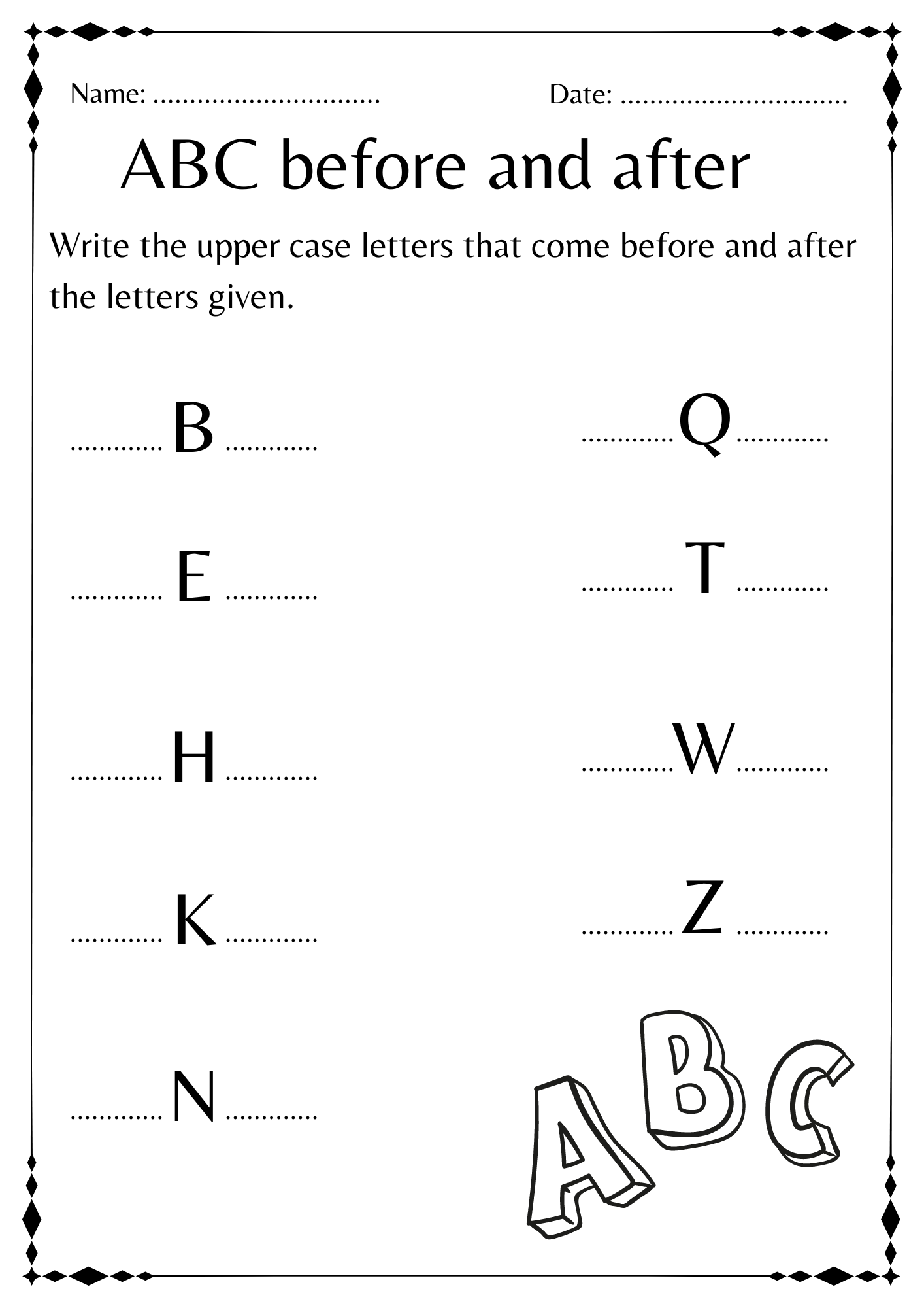 Abc Before And After Worksheet Alphabet For Kindergarten Abc Before And After Worksheet Alphabet For Kindergarten