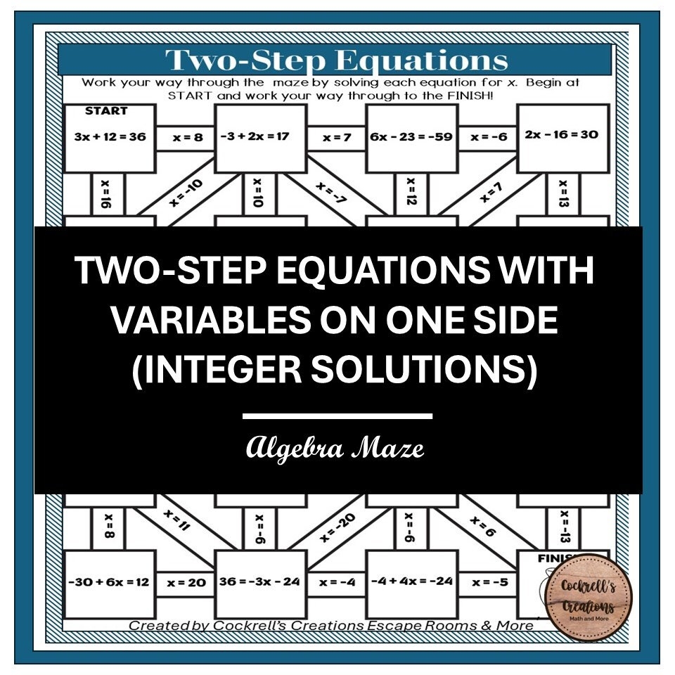 Algebra Maze Solving Two step Equations With Variables On One Worksheets Library