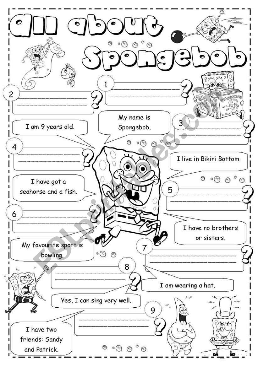 All About Spongebob ESL Worksheet By Joannaturecka