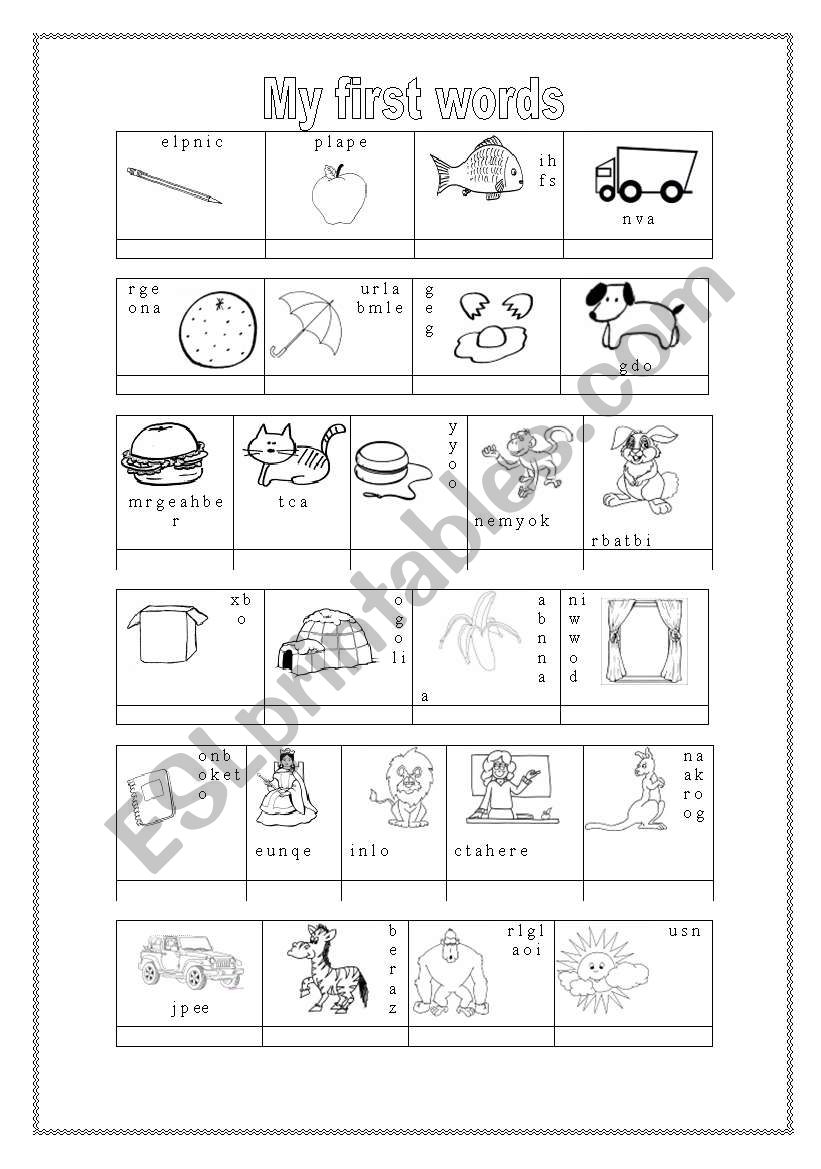 Alphabet Words Worksheets