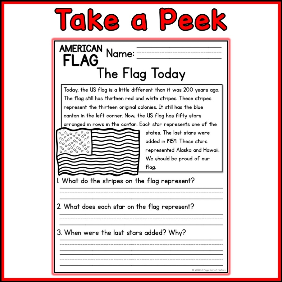 American Flag Social Studies Reading Comprehension Passages K 2 Made By Teachers American Flag Social Studies Reading Comprehension Passages K 2 Made By Teachers