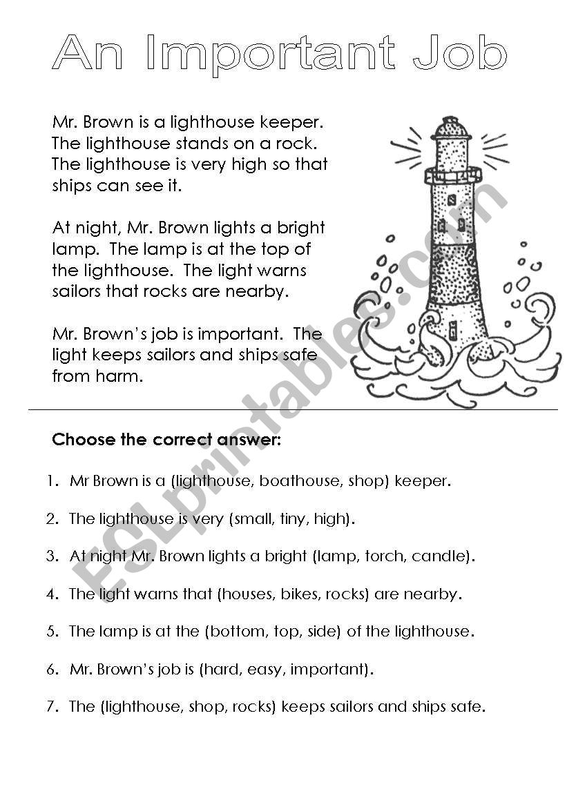 An Important Job Reading Comprehension ESL Worksheet By Urieth