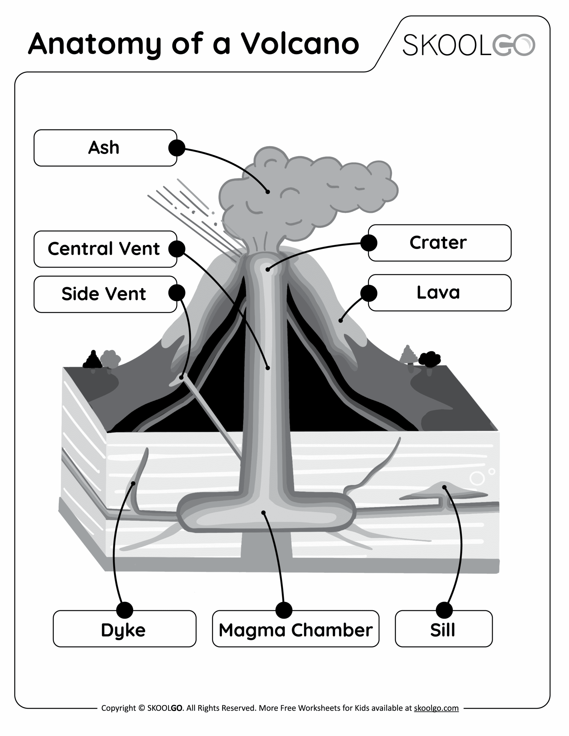 Anatomy Of A Volcano Free Worksheet For Kids SKOOLGO