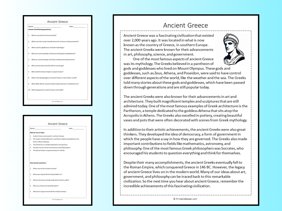 Ancient Greece Reading Comprehension Passage Printable Worksheet Teaching Resources Ancient Greece Reading Comprehension Passage Printable Worksheet Teaching Resources