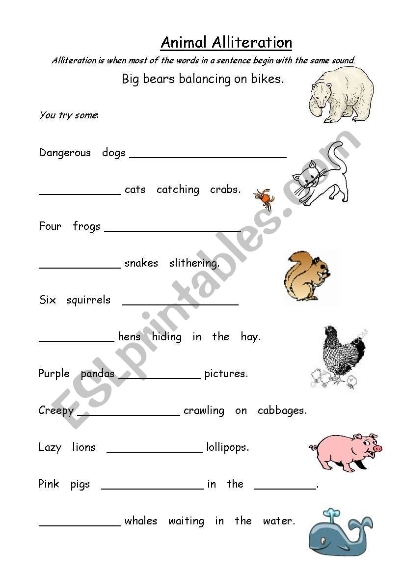 Animal Alliteration ESL Worksheet By Kfretwell Worksheets Library Animal Alliteration ESL Worksheet By Kfretwell Worksheets Library