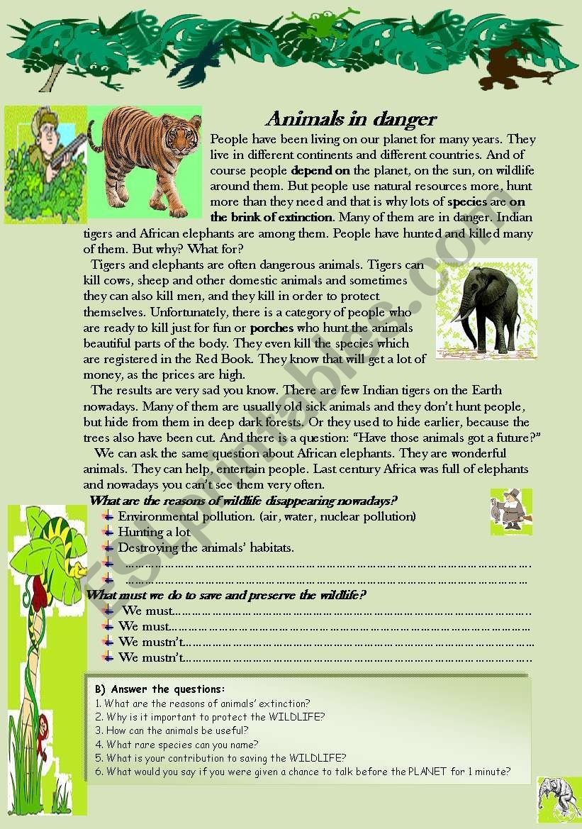 Animals In Danger Reading comprehension Worksheet ESL Worksheet By Nurikzhan