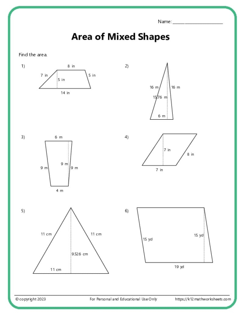 Area And Perimeter Of Mixed Shapes K12 Math Worksheets
