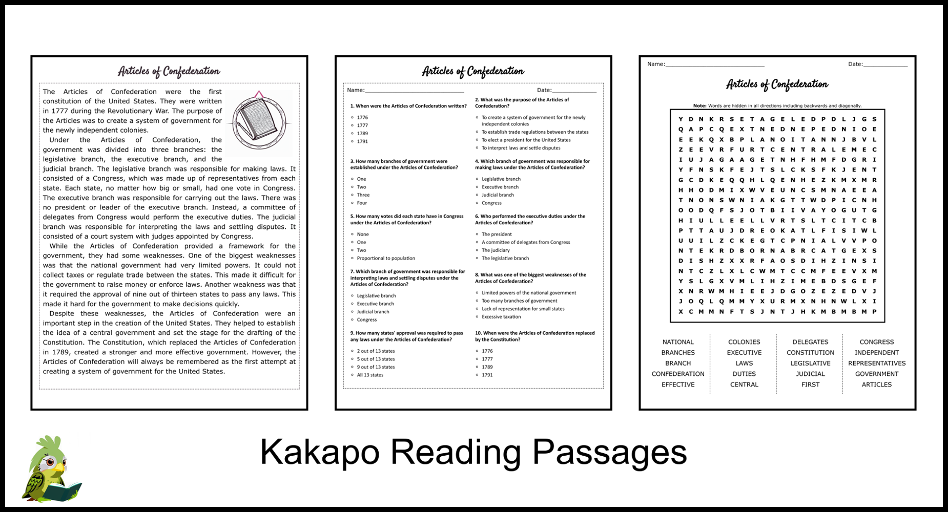 Articles Of Confederation Reading Comprehension And Word Search Teaching Resources Articles Of Confederation Reading Comprehension And Word Search Teaching Resources