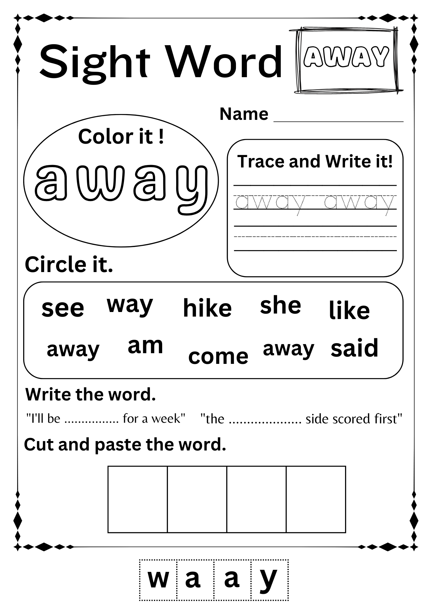 Kindergarten Can Sight Word Worksheet