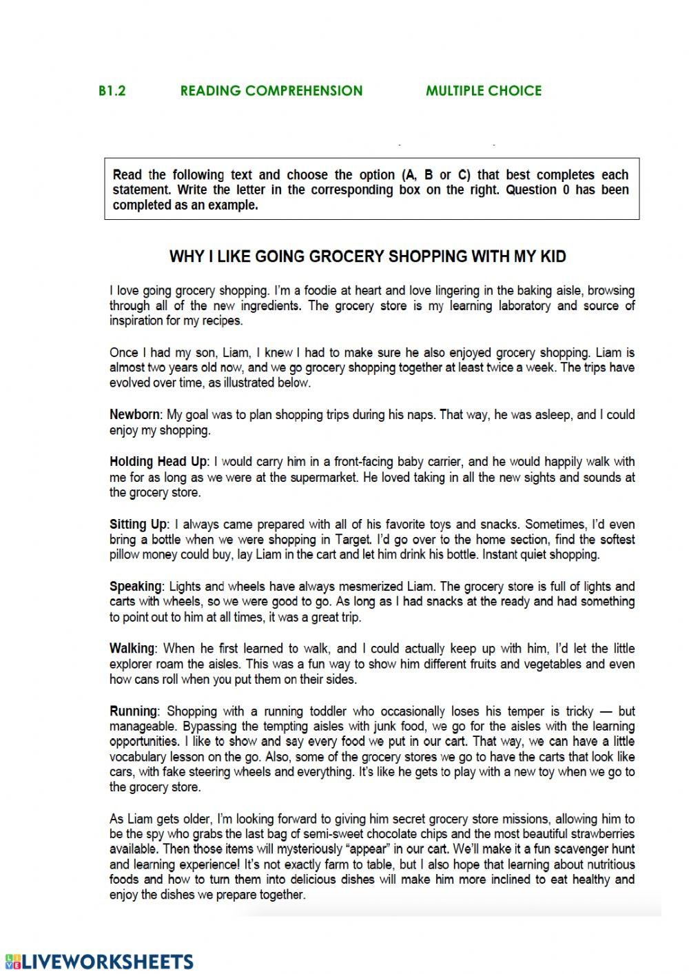 B1 2 READING COMPREHENSION MULTIPLE CHOICE SHOPPING WITH KIDS Worksheets Library B1 2 READING COMPREHENSION MULTIPLE CHOICE SHOPPING WITH KIDS Worksheets Library