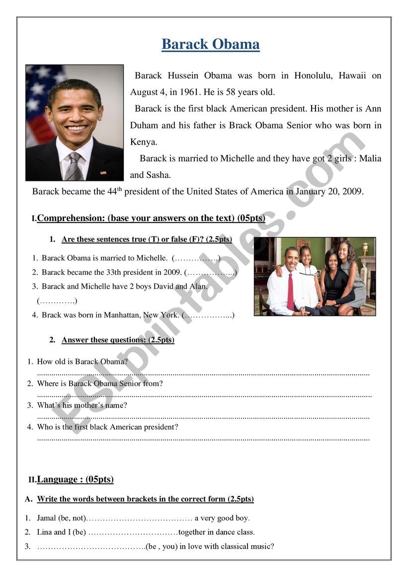 Barack Obama Reading Comprehension Worksheet Pdf