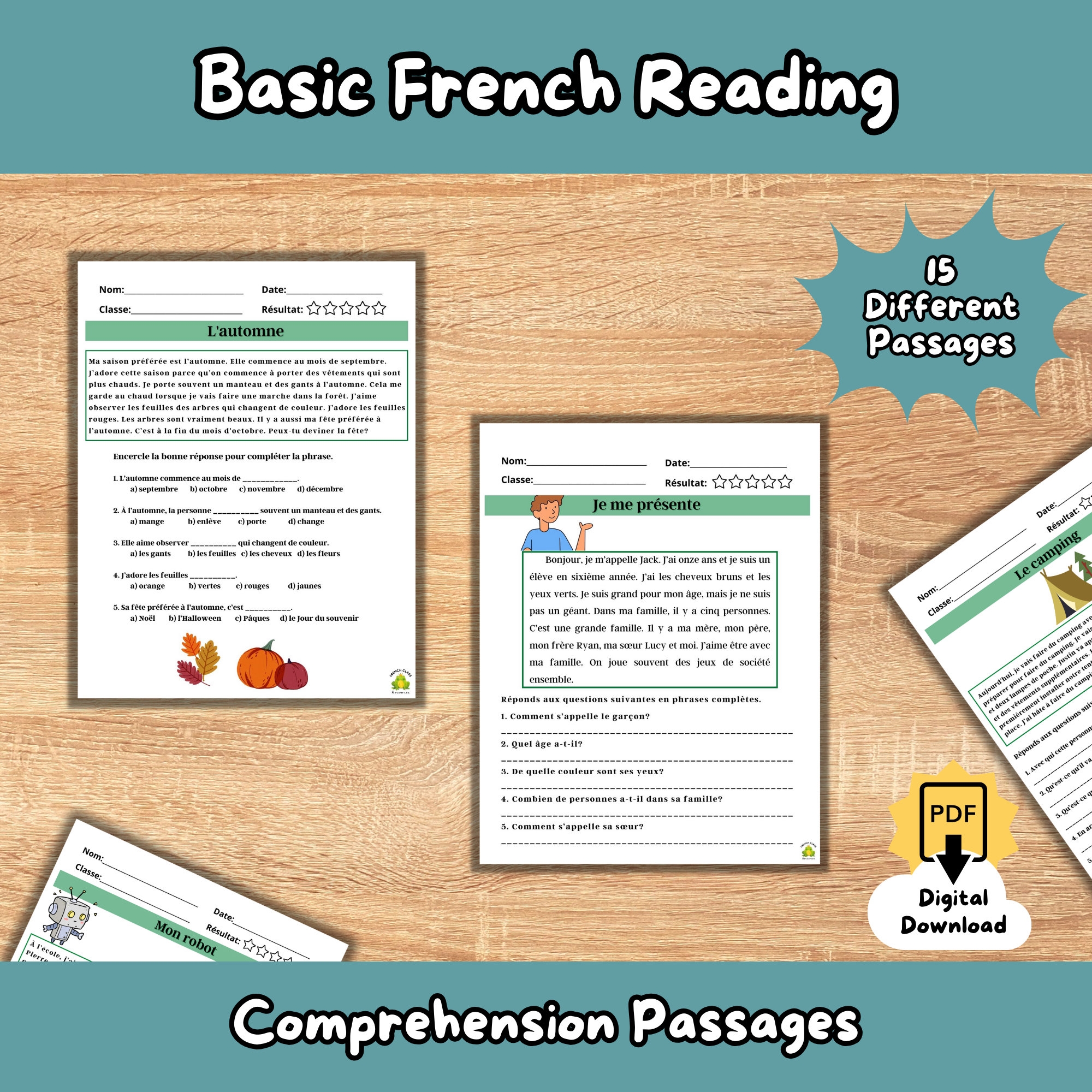 Basic French Reading Comprehension french Learning Classroom Printable Reading Passages Beginner Levels Basic French Themes vocabulary Etsy