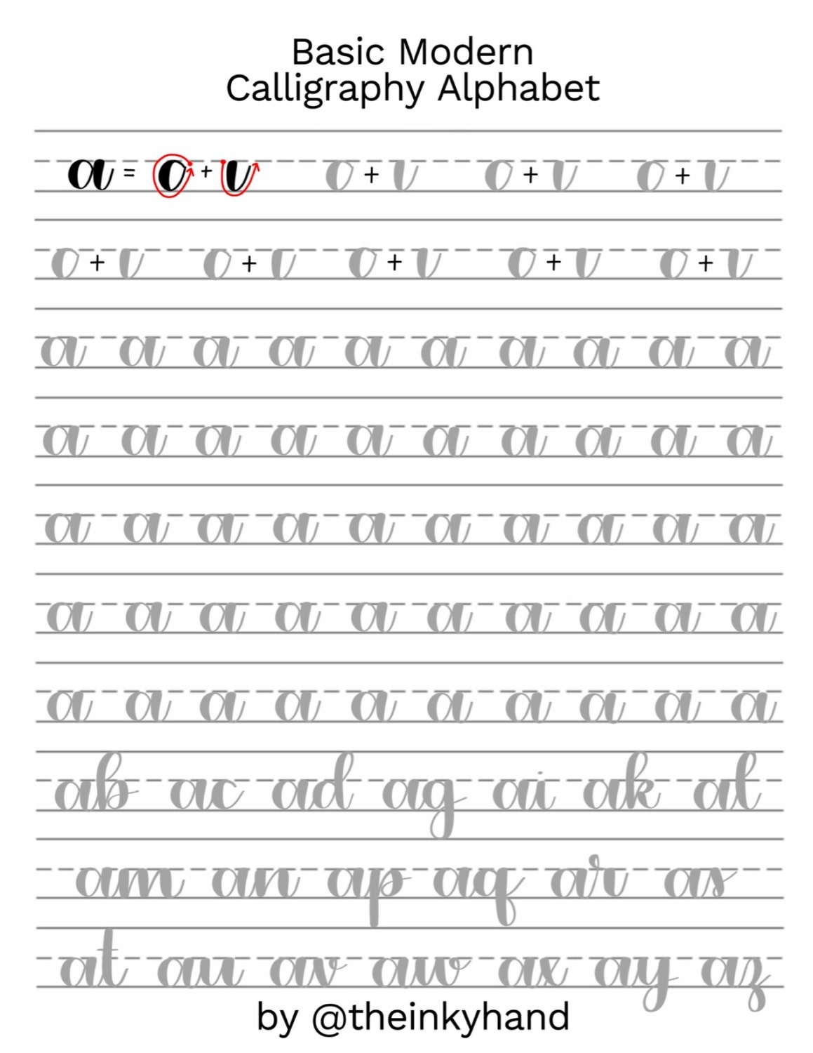 Basic Modern Calligraphy Practice Sheets By theinkyhand Lowercase Alphabet DIGITAL DOWNLOAD Etsy