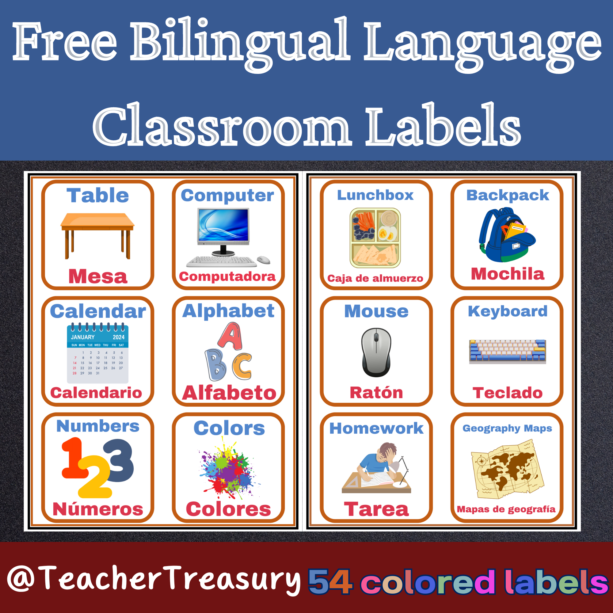 Bilingual Language Classroom Labels With Pictures Spanish And 