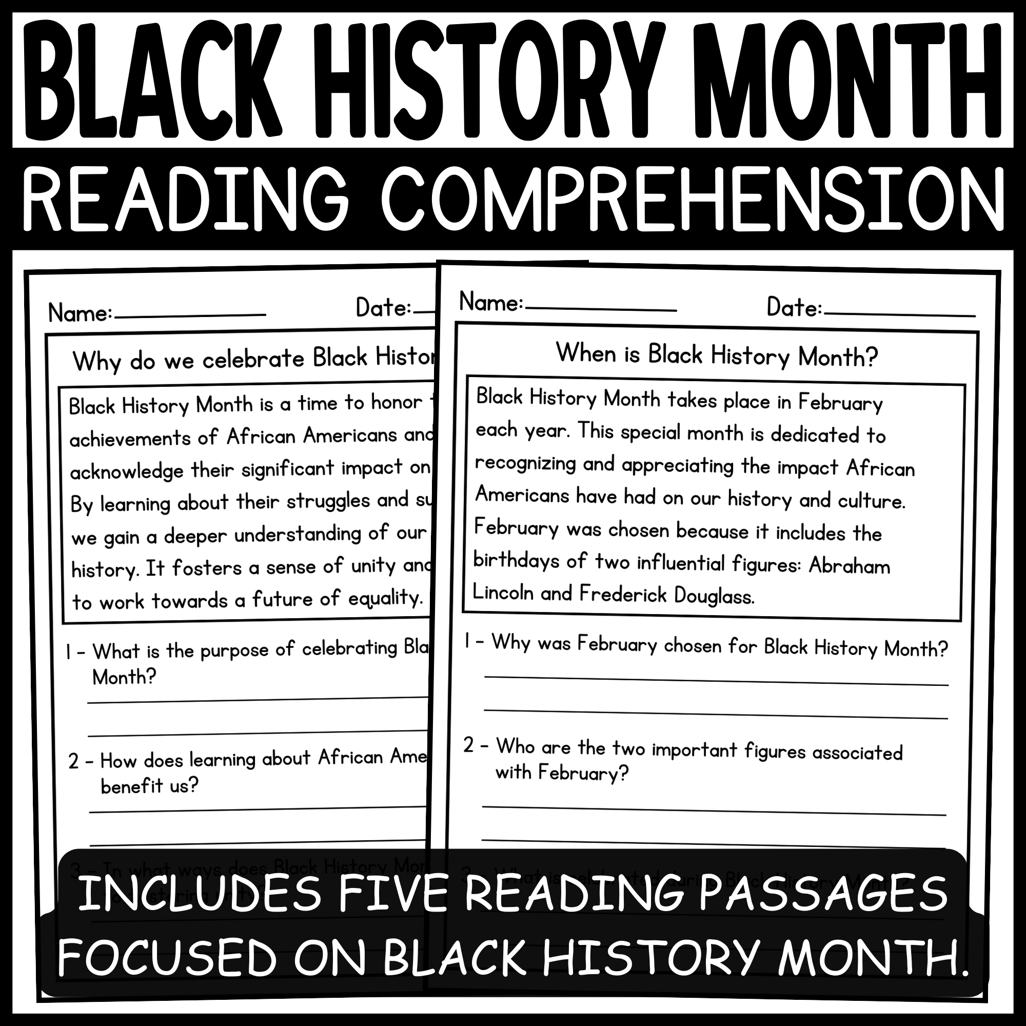 Black History Month Reading Comprehension Passages And Questions Black History Month Activities Made By Teachers