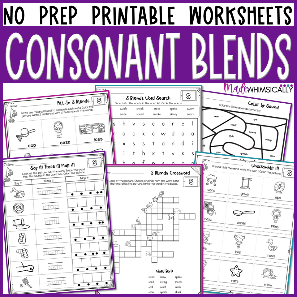 Free Consonant Blends Worksheets For Kindergarten Free Consonant Blends Worksheets For Kindergarten