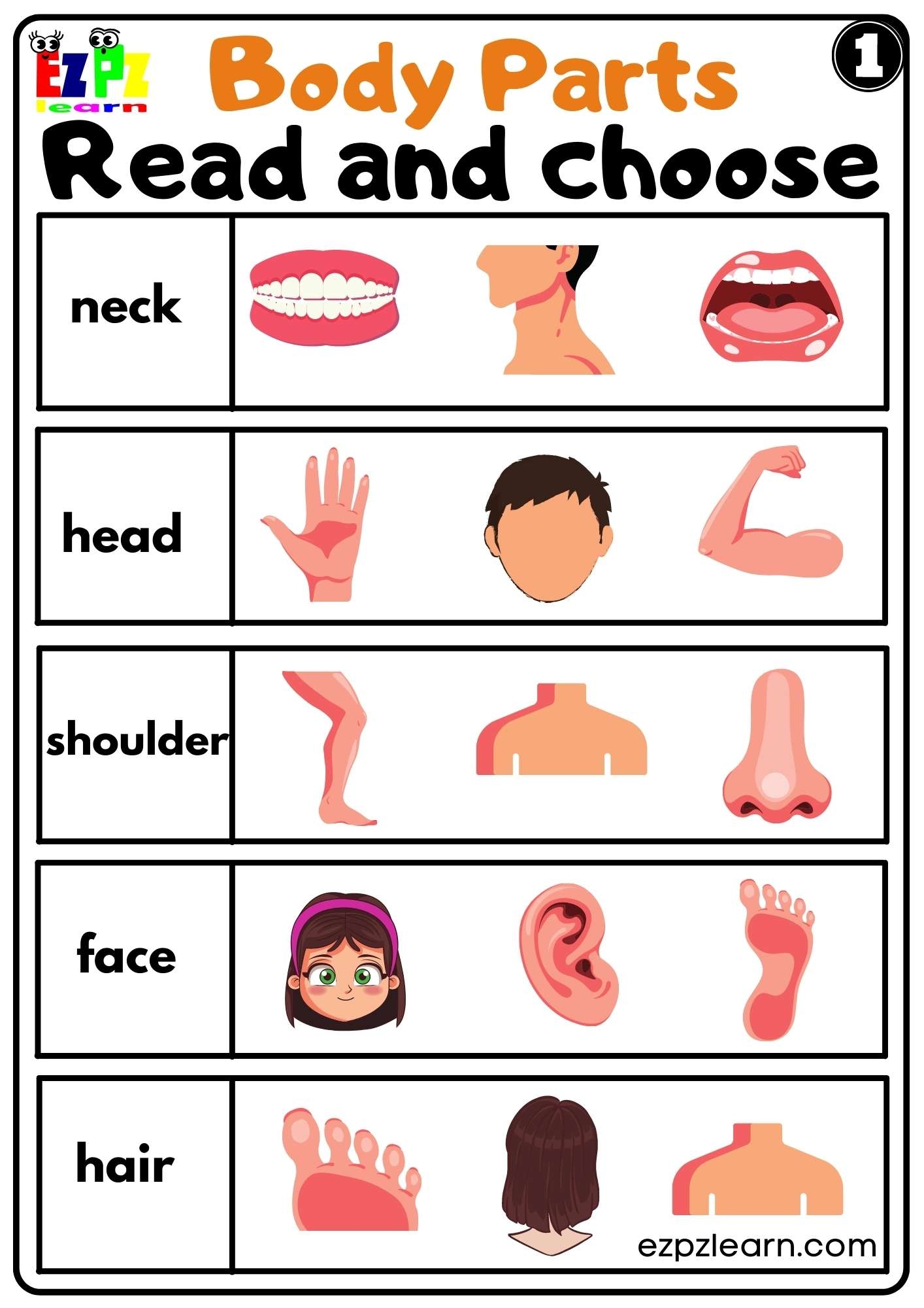 Body Parts Read And Choose Worksheets For Kids And ESL PDF Body Parts Read And Choose Worksheets For Kids And ESL PDF