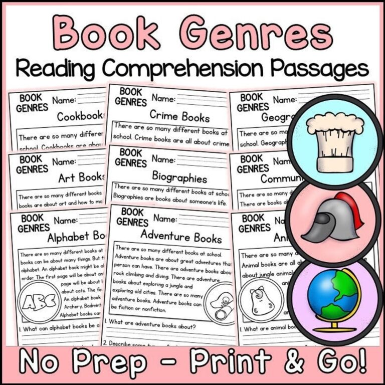 Book Genres Reading Comprehension Passages And Questions Back To School Science Printable Worksheets