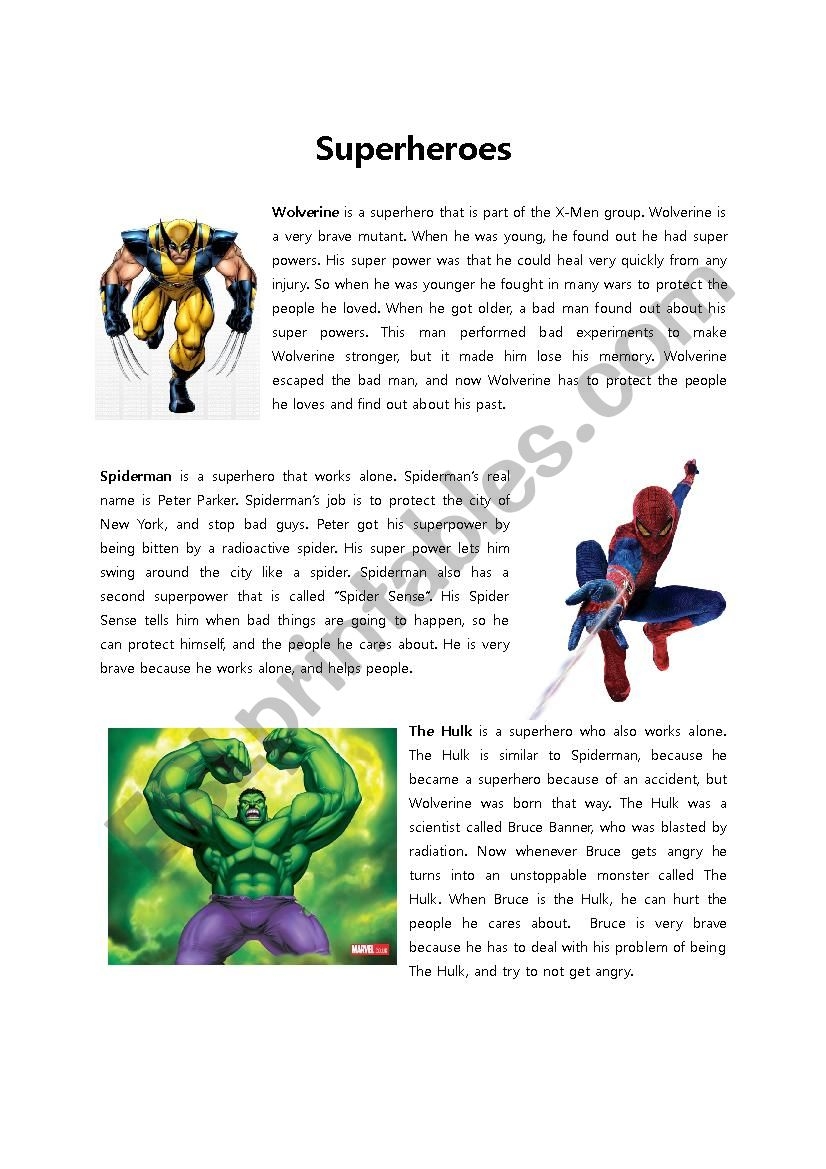 Brave Superheroes ESL Worksheet By Roper Brave Superheroes ESL Worksheet By Roper