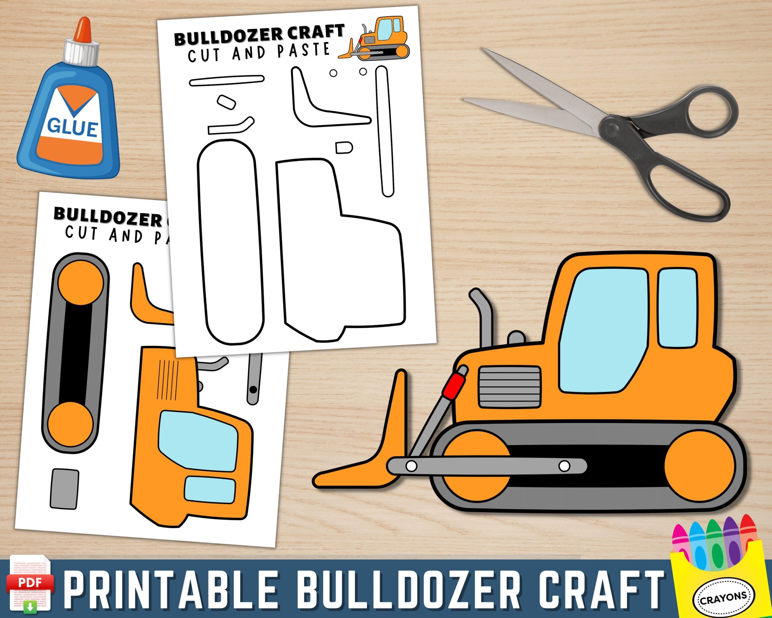 Bulldozer Craft Template Printable Pdf Construction Vehicle Craft Build A Bulldozer Bulldozer Coloring Page Digital Download Etsy