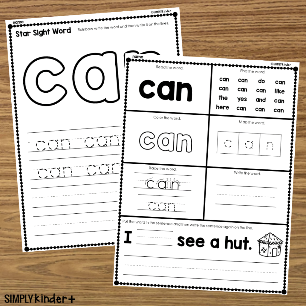 Can Sight Word Printable Activities Simply Kinder Plus
