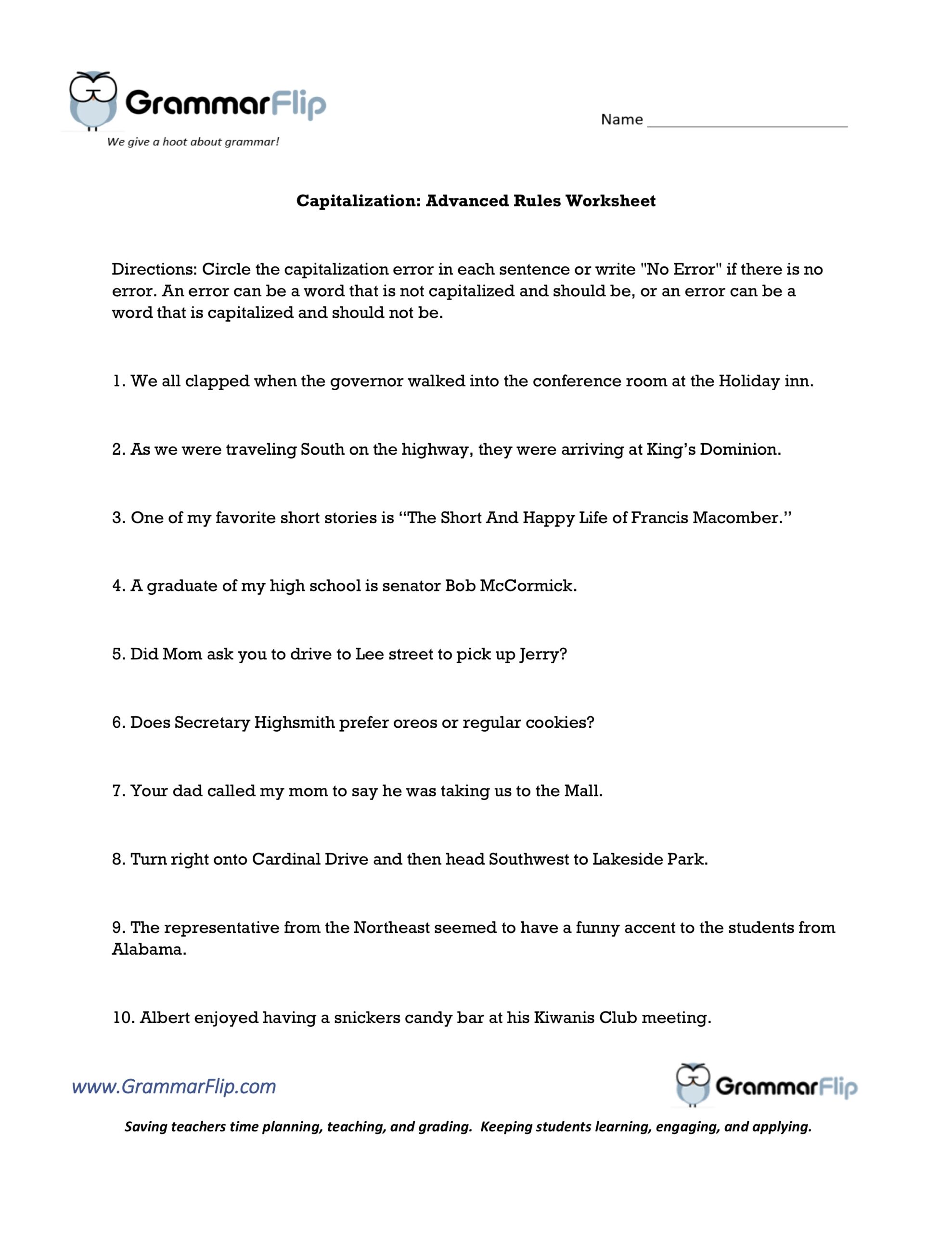 Capitalization Advanced Rules Free Worksheet Worksheets Library
