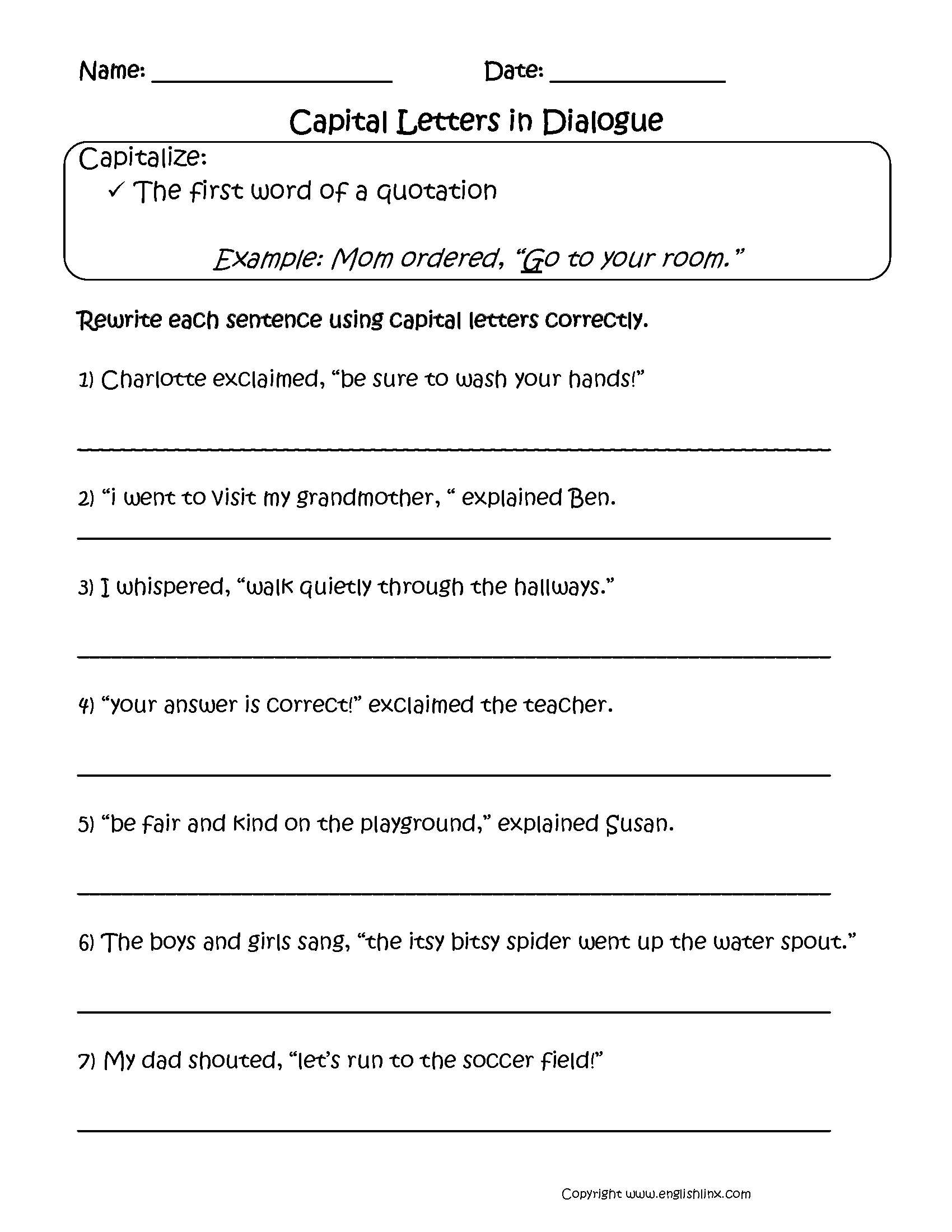 Capitalization Worksheets Capitalization Dialogue Worksheets Capitalization Worksheets Capitalization Dialogue Worksheets