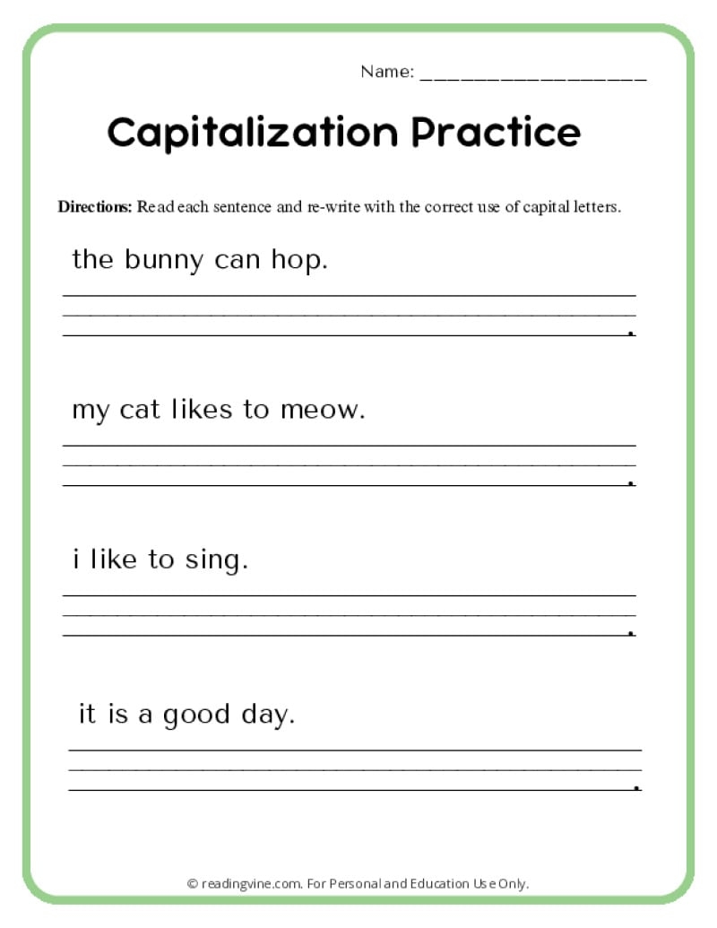 Capitalization Worksheets ReadingVine Worksheets Library Capitalization Worksheets ReadingVine Worksheets Library