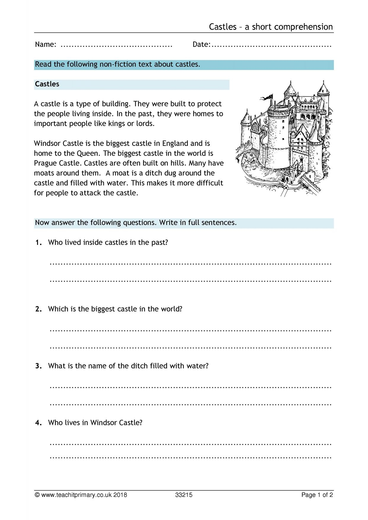 Castles Comprehension KS1 History Teachit