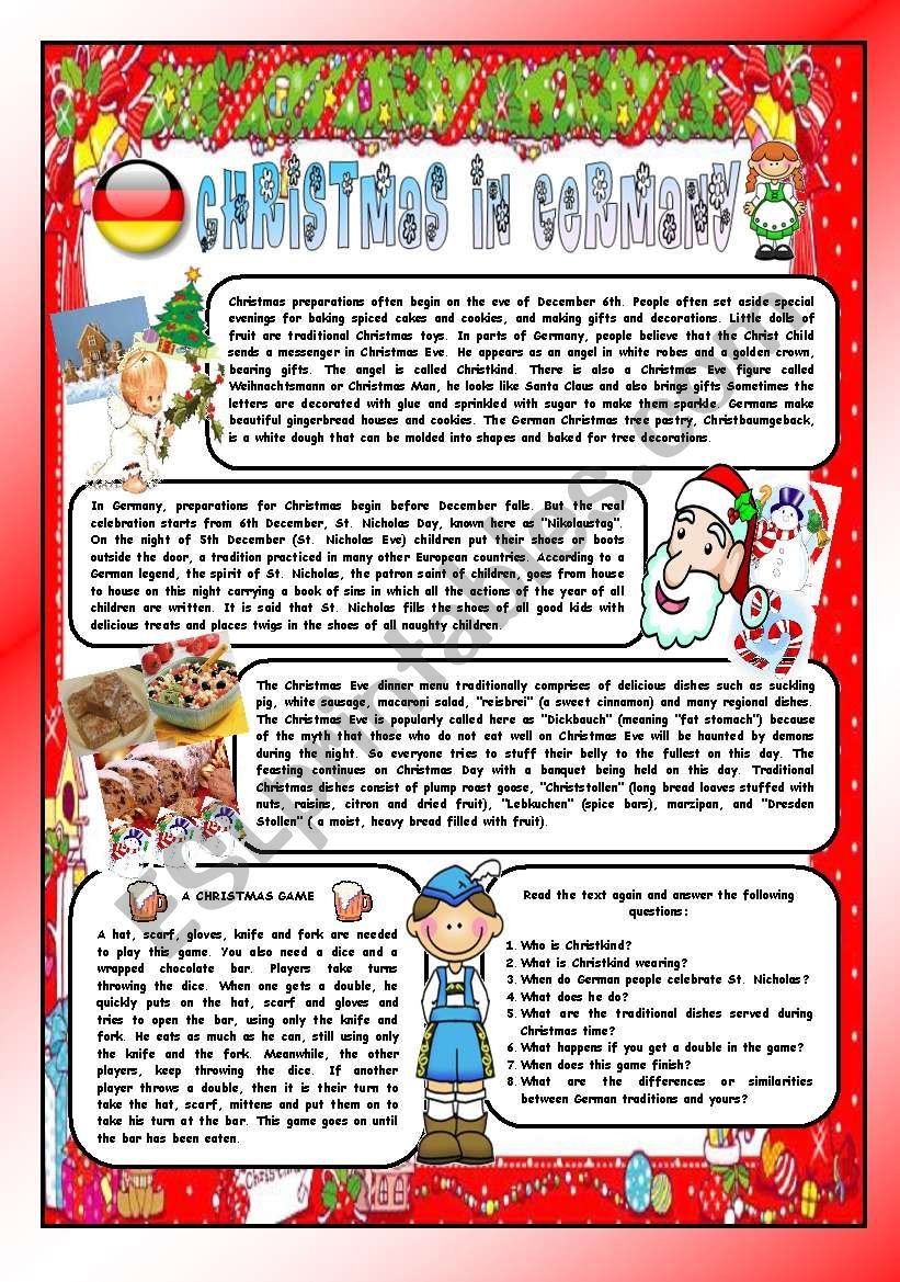 CHRISTMAS AROUND THE WORLD PART 8 GERMANY Bu0026W VERSION INCLUDED READING COMPREHENSION ESL Worksheet By AGUILA