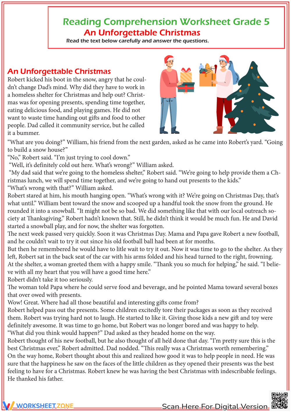 Christmas Comprehension Worksheets